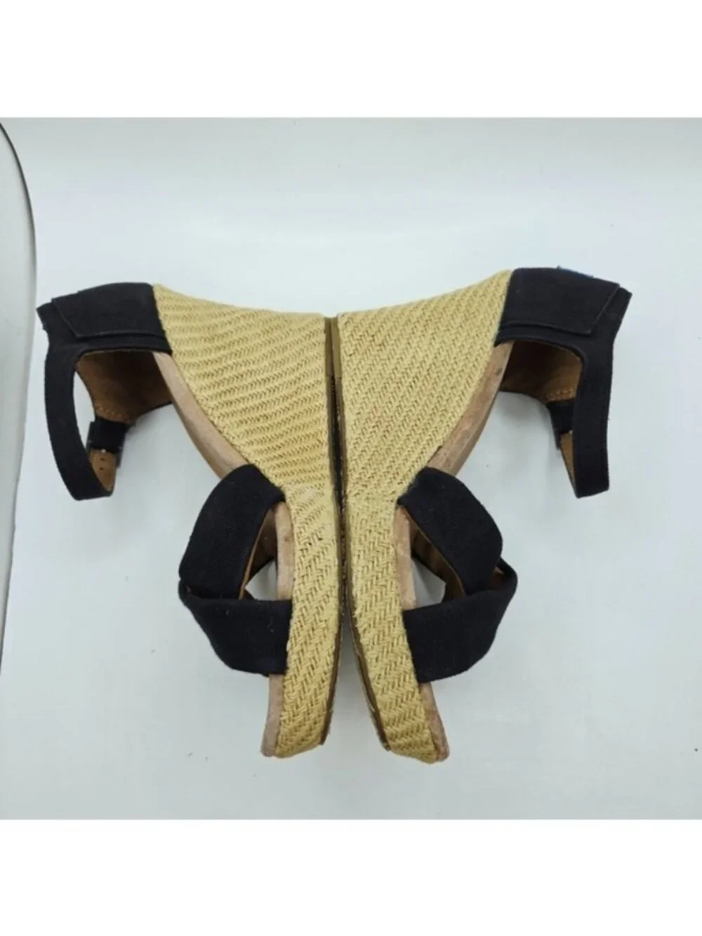 Toms Sienna Black Ankle Strap Espadrille Wedge Sandals Women's Size 9